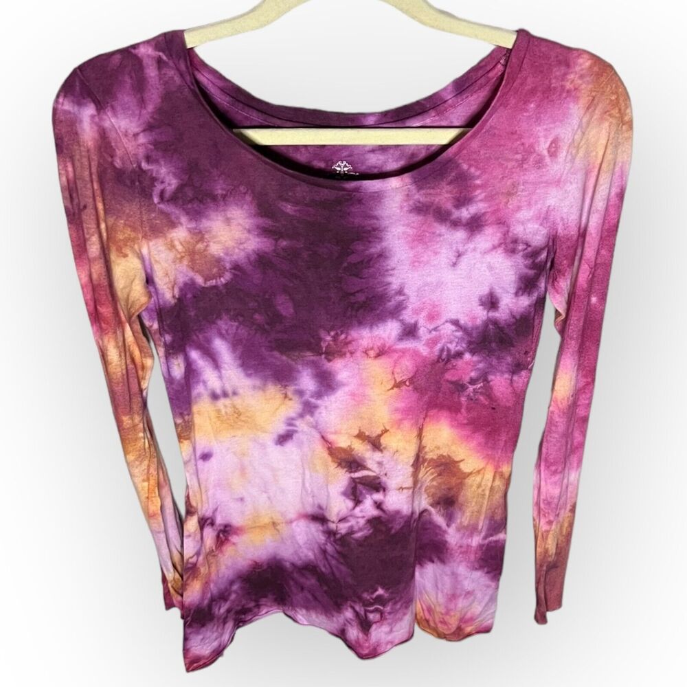 Handcrafted Custom Purple, Pink, Yellow Long Sleeve Tie Dyed Tunic Top Size M - Picture 4 of 12